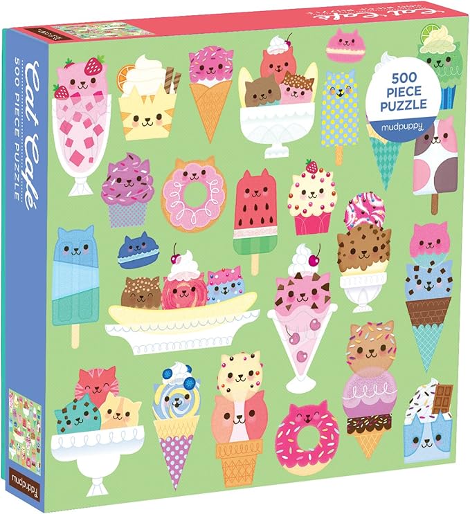 Mudpuppy Cat Cafe 500 Piece Jigsaw Puzzle for Families and Adults, Colorful Cat Puzzle with Illustrations of Cats and Desserts, Multicolor (0735355851)