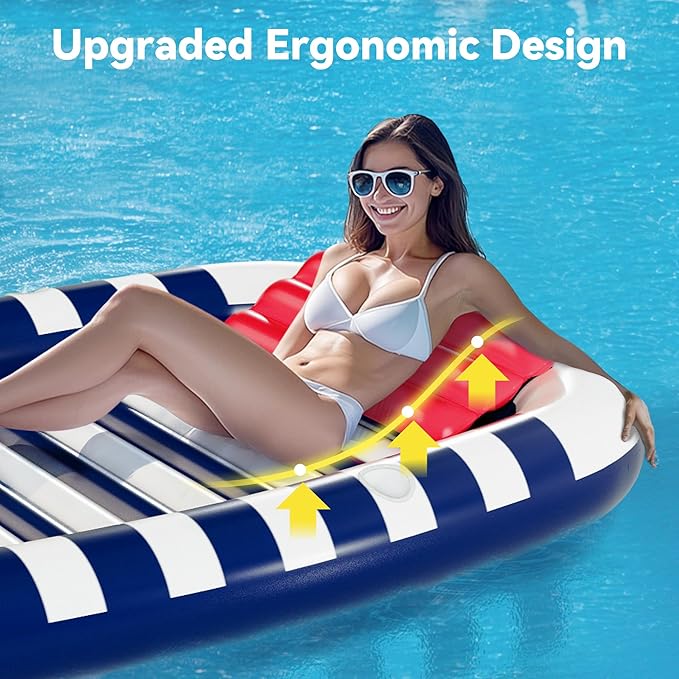 Pool Wave Inflatable Pool Lounger Floats W/Water Sprinkler, 80" x 66" Large Tanning Bed for Adult Kids, Outdoor Sun Bathing Floating Blow up Raft W/Pillow, Summer Beach Lake Family Party Gift - Blue