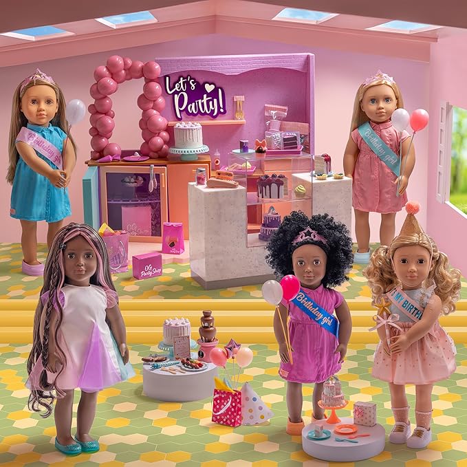 Our Generation - Sweet Celebration Birthday Set - 18-Inch Doll Party Accessories - Birthday Cake & Balloons - Pretend Food & Supplies - Imaginative Play - Toy for Kids 3 Years +