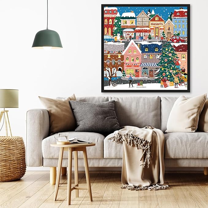 1000 Piece Christmas Puzzle for Adults, Festive Winter Village Jigsaw Puzzle with Glitter Snow Effect, Holiday Street Scene Puzzle, Perfect for Christmas Fun, 24 x 24 Inches