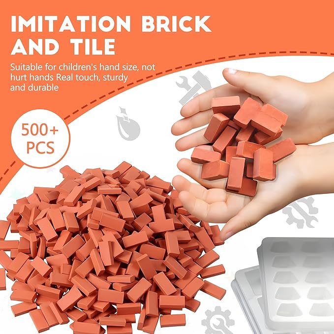Knight Bricklayer Brick and Mortar Construction Set, Clay Mini Bricks & Cinder Blocks, DIY Mini House Kit, STEM Building Toy, Kids Brick Mortar Set, Reusable Blocks, Ages 8+, Birthday Gift