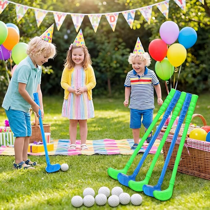 24 Pcs Plastic Mini Golf Clubs for Toddlers, Kids Golf Clubs Toy Set, Toy Balls for Kids Toddlers Outdoor Indoor Lawn Sports for Boys Girls (Simpel)