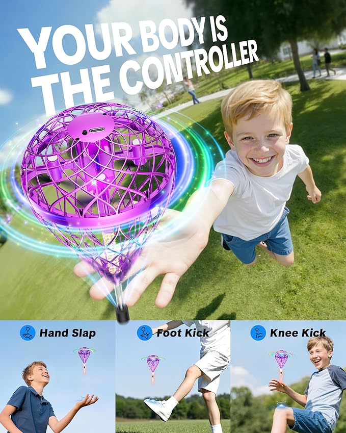 Flystars Flying Bouncing Toys, Next-Gen Pro 2025 Cosmic Globe Flying Orb Ball Motion-Control Hover Spinner with 3D Flips, Cool Interactive Gift Toy for Kids 6+ Boys Girls Teens(Purple-S)