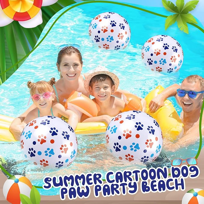 12 Pack Blue Dog Paw Beach Ball 8.5 in Inflatable Beach Balls Bulk for Kids & Adults Cartoon Swimming Pool Toys Pool Party Favors for Birthday Summer Outdoor