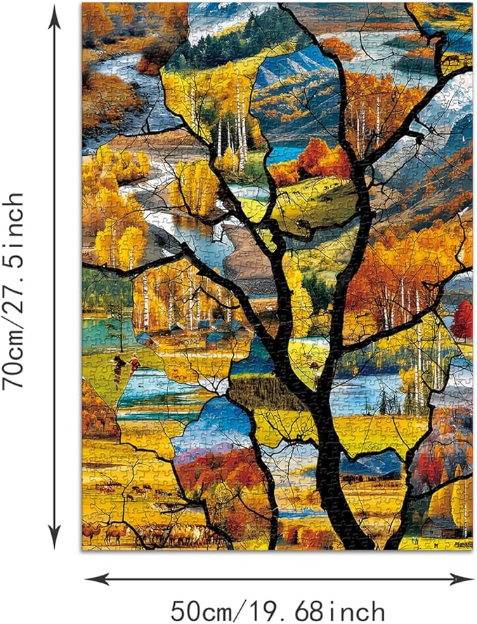 Puzzle for Adults 1000 Pieces, Stained-Glass Autumn Mountain Landscape Puzzle, Challening Impossible Difficult Hard Fun 1000 Pieces Jigsaw Puzzles for Adults