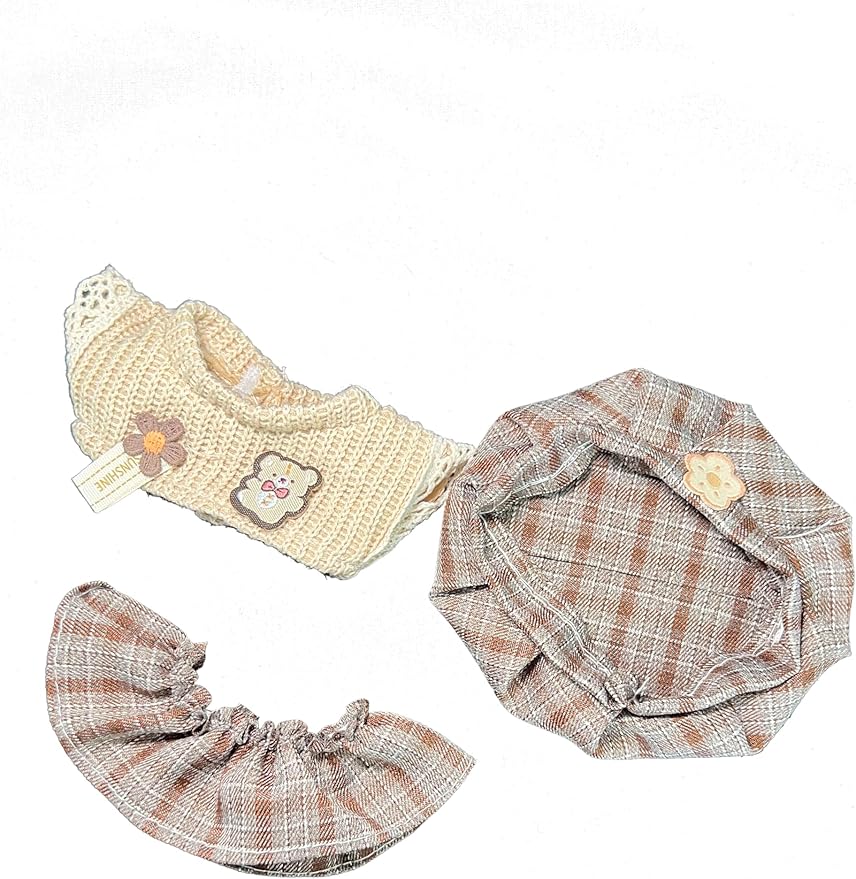 17cm Doll Clothes Set: Fashion Knit Mini Sweater & UK-Style Hat + Mini Pleated Skirt Outfit | Chic Wardrobe Bundle I Doll Not Included (Sweater)