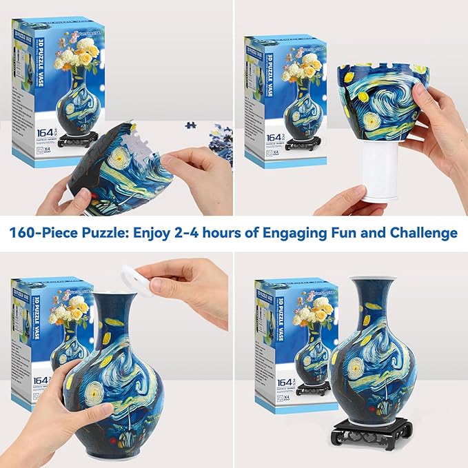 3D Puzzles Vase for Adults, Crafts for Adults, 164 Pieces Plastic DIY Unique Flower Vase with LED Light House Warming Gift Birthday Gifts for Flower Arrangements and Home Decor