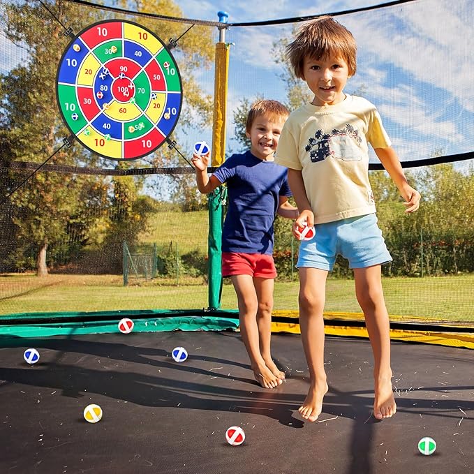 29" Trampoline Dart Board Game Accessories, Trampoline Toss Game Dartboard with 20 Sticky Balls, Indoor & Outdoor, Sport Fun Party Play Toys for Birthday Gifts