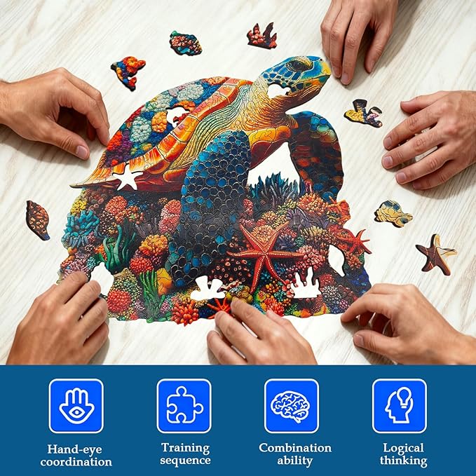 Wooden Jigsaw Puzzles for Adults and Kids, Sea Turtle 500 Piece Unique Shaped Puzzle, Family Game and Creative Wooden Puzzle Gift, Wall Art Decor