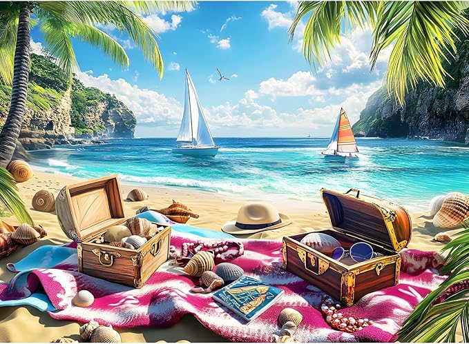 Jigsaw Puzzle for Adults 300 Piece, Beach Treasure Puzzles 300 Piece Jigsaw Puzzles, Sea 300 Pieces Jigsaw Puzzles, Challenging Puzzle for Adults, Family Game, Home Decor Gift, 20.5 x 15 Inches