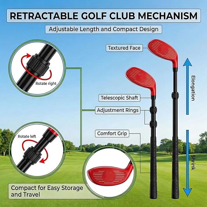 Premium Backyard Golf Game Set – Ultimate 6-Hole Outdoor Course with 2 Upgraded Adjustable Clubs, 12 Practice Balls & Carry Bag – Fun Lawn & Tailgate Games for Adults, Family, Camping