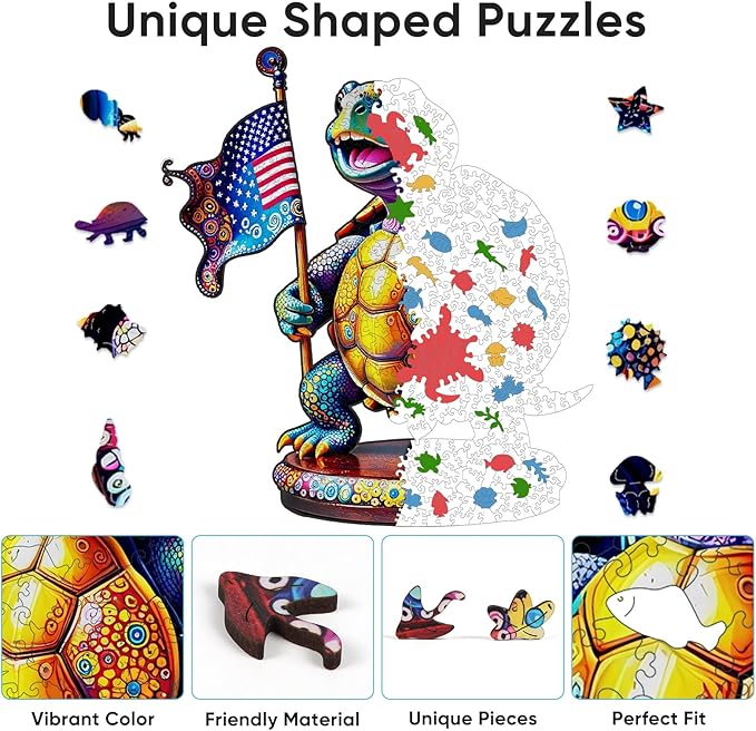 Bovearto Wooden Puzzle for Adults, Flag Turtle Wood Puzzles, Tortoise Puzzle Unique Shaped for Adults Kids Puzzles Family Games for Adults Game Large Size (15.6"*17.3")