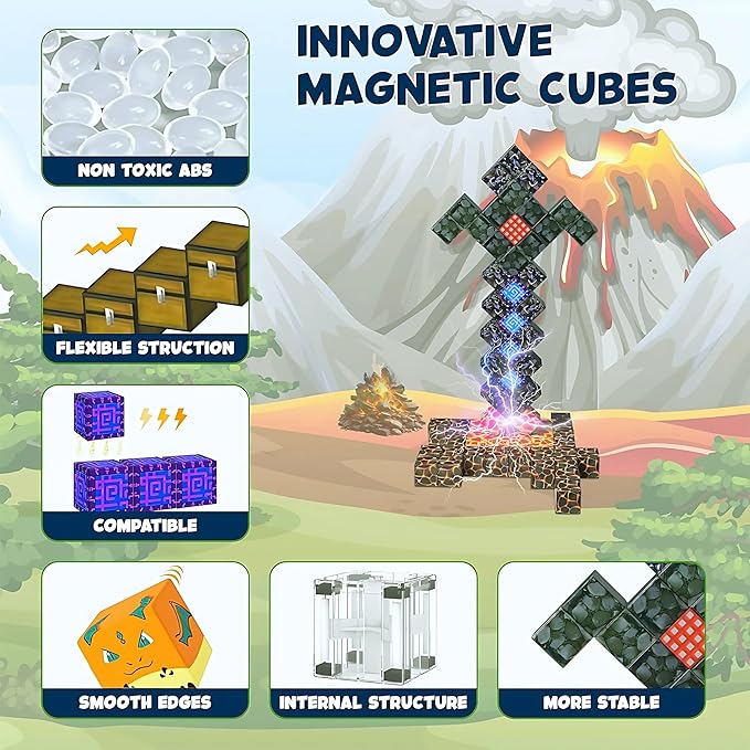 Magnetic Blocks 150PCS Magnetic Cubes Magnet Blocks Stacking Building Cubes Magic Portal Adventure Set STEM Learning Toy for Kids Montessori Sensory Play Educational Birthday Gift Boys & Girls Ages 3+