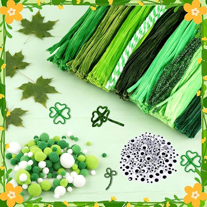 X Hot Popcorn 790 Pcs Pipe Cleaners Green Pipe Cleaners Bulk Pipe Cleaners Craft Chenille Stems for DIY Art Craft St. Patrick's Day Party Decorations