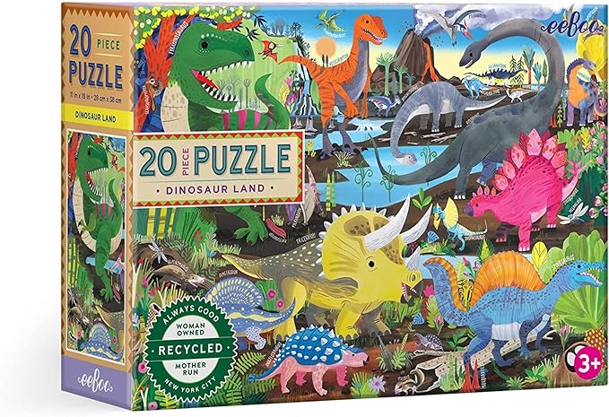 eeBoo 20 Piece Jigsaw Puzzle - Dinosaur Land Children's Puzzle Prehistoric Themed, Large Pieces for Small Hands to Develop Motor Skills
