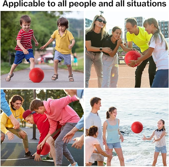 6 Pcs Dodgeballs 8.5 Inch Playground Ball Red Kickball Inflatable Rubber Handball Bouncy Dodge Ball with 1 Hand Pump for Outdoors Ball Games Gym Camps Picnic (Needle is at The Top of the Pump)