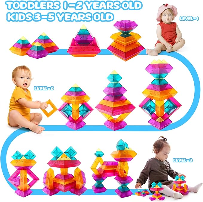 30-Piece Building Blocks Set for Kids - STEM Preschool Learning Activities Ages 3-6 Years Old, Light Table Compatible Educational Stacking Toys