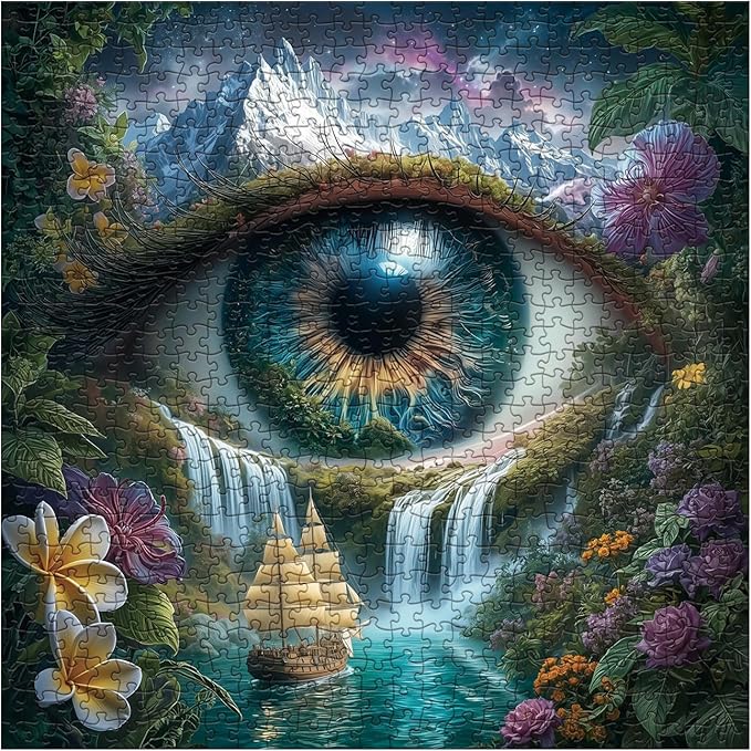 Colorful Nature Eye Puzzles for Adults 1000 Pieces Art, Fun Flower Plant Tree Landscape Jigsaw Puzzles, Beautiful Lake Sailboat Scenic Puzzle