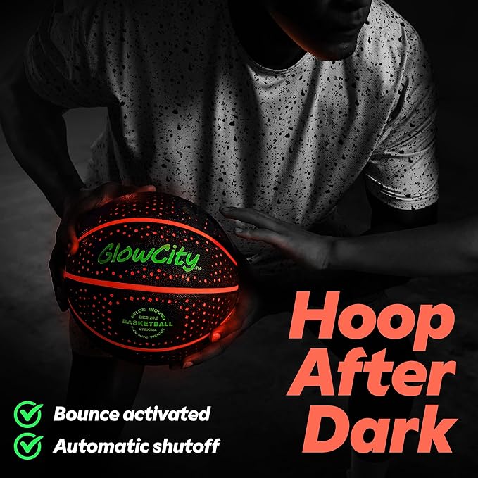 GlowCity Glow in The Dark Basketball - Size 5, 6, 7 Light Up Ball for Kids, Teens & Adults - Night Outdoor Games - Sports Birthday Gifts Ideas for Boys Ages 6 7 8 9 10 11 12 13 14 15