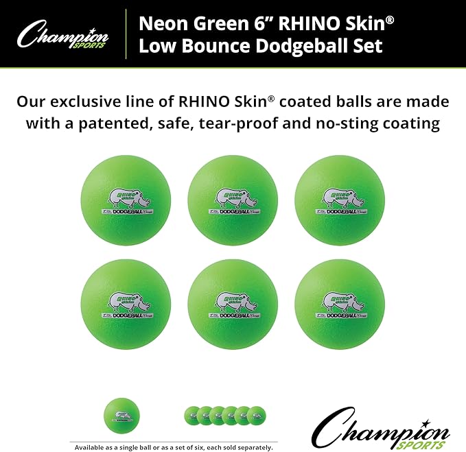 Champion Sports® Rhino Skin® Low Bounce Dodgeball Sets & Singles for Playground, PE, Backyard & League Games – Team Sports Equipment for Youth & Adults