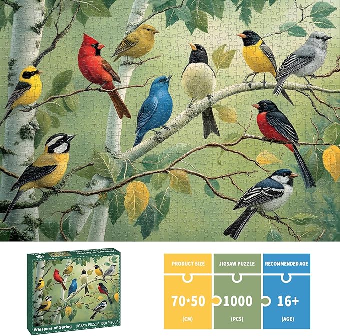 Puzzles for Adults 1000 Pieces, Bird Puzzle 1000 Pieces - Whispers of Spring, Unique Difficult Landscape Puzzle, Colorful Bird Jigsaw Puzzle, Finished Size 27.56 * 19.69", with 1:1 Poster