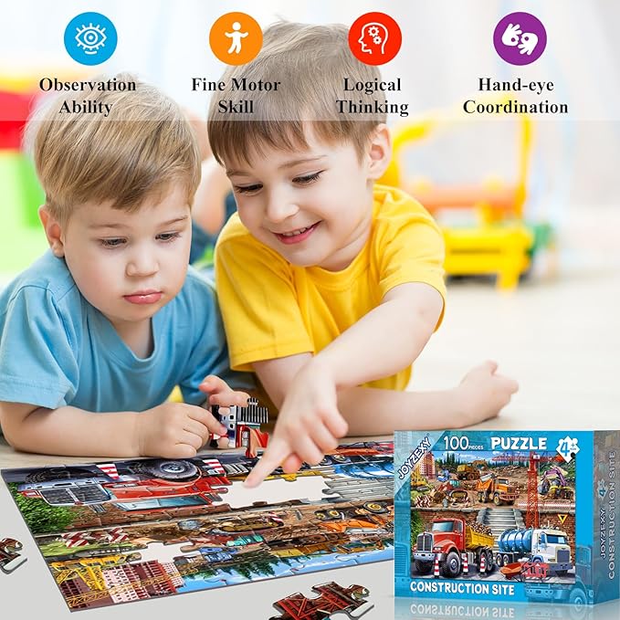 Puzzles for Kids Ages 6-8-10, Construction Site 100 Piece Puzzles for Kids, Educational Kids Puzzles Toys for Boys Girls Age 6, 7, 8-10 Years Old