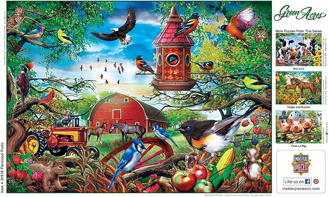 MasterPieces - 300 Piece Jigsaw Puzzle, Large EZ Grip Shapes, Farmland Frolic, Fun for Adults, Seniors, Family, Kids, Matte Finish, 18" x24