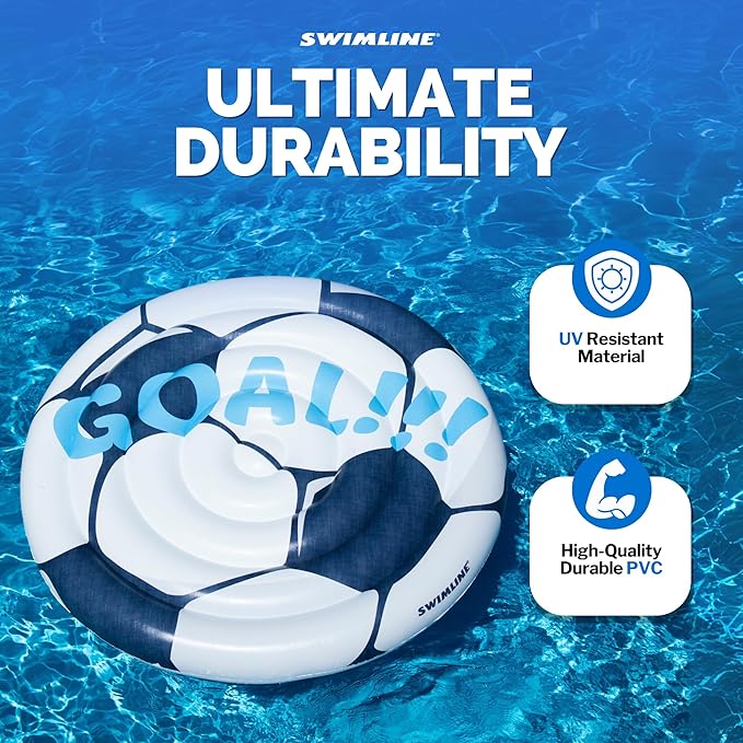 Swimline Inflatable Soccer Ball Ride-On Pool Float Blue/White, 60"