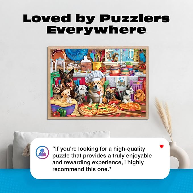 Buffalo Games - Pizza Time Pups by Brigid Ashwood 750 Piece Jigsaw Puzzle for Adults and Teens Colorful Dogs Kitchen Scene