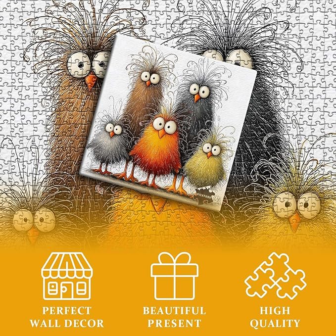 Funny Chicken Puzzle for Adults 1000 Pieces,PICKFORU Abstract Chicken Jigsaw Puzzle, Cute Animal Rooster Puzzle Impossible Challenge