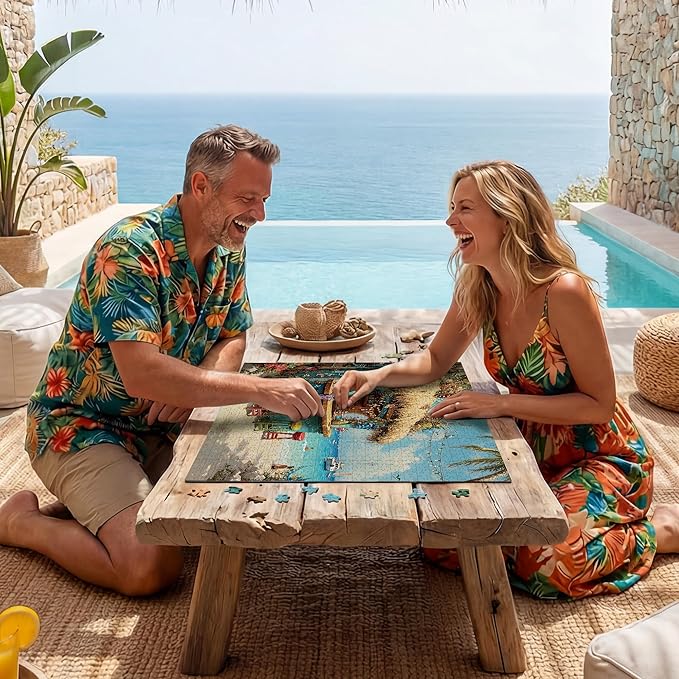 Puzzles for Adults 1000 Pieces, Hawaii Beach Tiki Bar Tropical Ocean Summer, Nature 1000 Piece Puzzle for Adults Seniors, Hard Jigsaw Puzzles with Letters on Back, 1:1 Poster