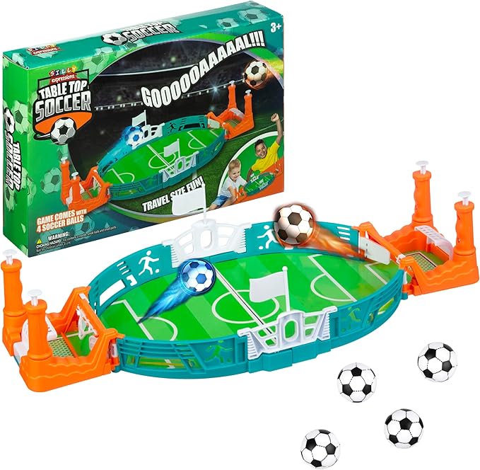 EXPRESSIONS Tabletop Soccer Game - Portable Soccer Fun w/ 4 Balls Included - Table Top Soccer Goal & Tiny Soccer Balls, Hand Soccer Training Soccer Goal Toy