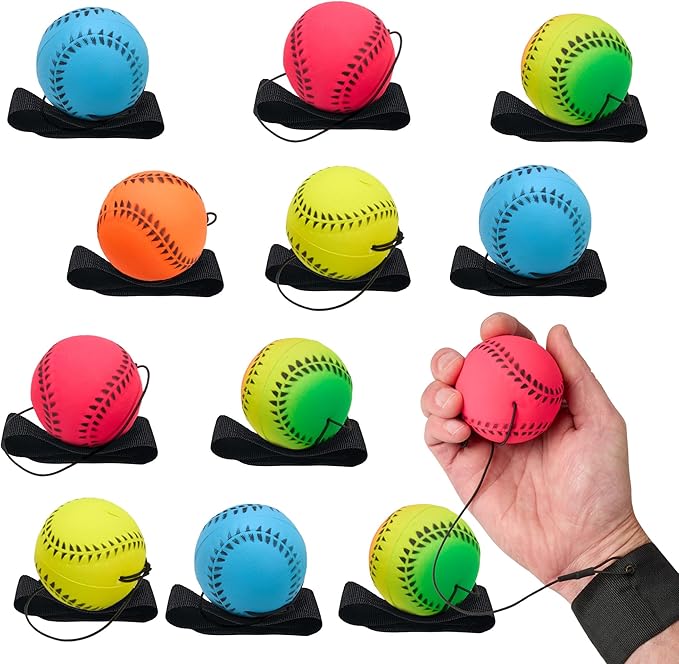 Playbees Wrist Baseballs Neon Reactive - 12 Pack - Practice Sports Balls for Fun Outdoor Activity for Kids - Spring Training, Party Favor, Baseball Season Gift, Sports Team Party Bag Filler