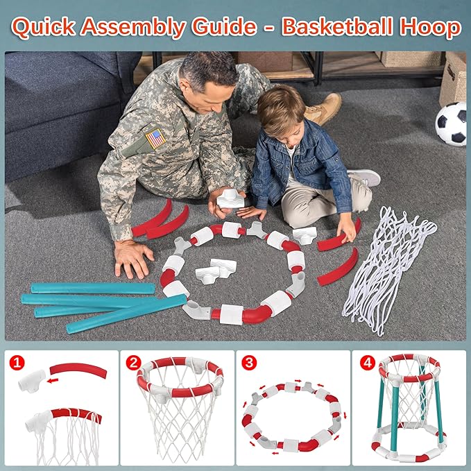 Pool Basketball Hoop Floating Set, Pool Toys and Pool Games for Kids and Adults, Durable Basketball Hoop with Balls Pump for Pool, Outdoor Swimming Water Play Family Party for Summer