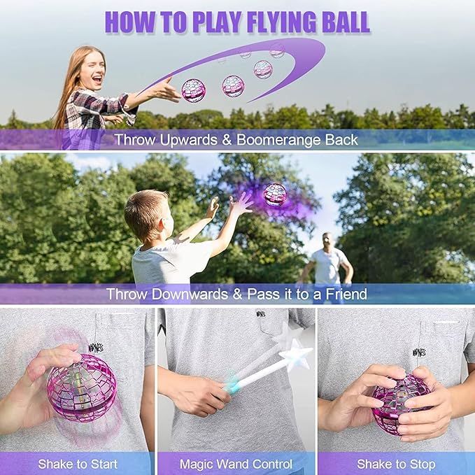 ATHLERIA Pink Flying Orb Ball with Wand,Cool Stuff Gadgets Christmas Birthday Presents Toys for Boy Girl Teens 6 7 8 9 10+ Year Old, Hover Boomerang Mini Drones for Kids,Flying Spinner