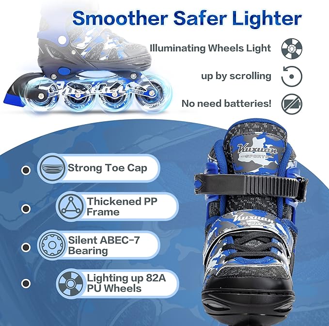 Kuxuan Boys Adjustable Inline Skates with Light up Wheels, Fun Illuminating Skates for Kids Girls Youth