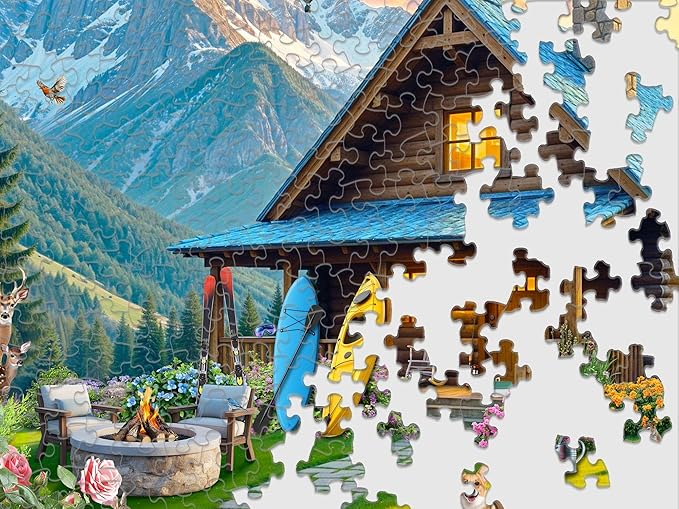Springbok Mountain Cabin Retreat 500 Piece Jigsaw Puzzle for Adults – Poster Now Included - Scenic Nature – Unique Cut Pieces – Made in USA