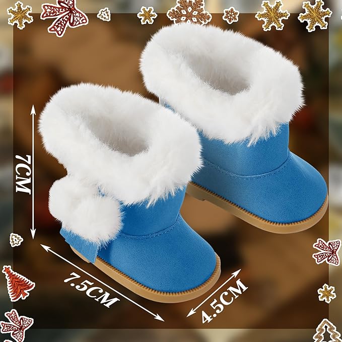 Bencailor 3 Pairs Doll Shoes 18 Inch Doll Boots Winter Dolls Snow Boots Christmas Accessories for Dress up(Blue White Rose Red)