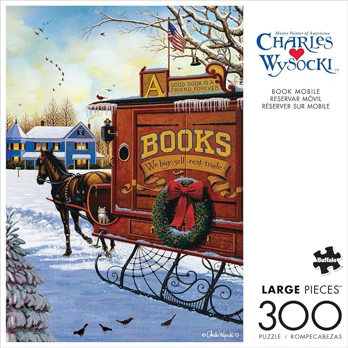 Buffalo Games - 300 Piece Charles Wysocki Jigsaw Puzzle - Holiday Sleigh and Book Themed Puzzle - Great for Adults and Families