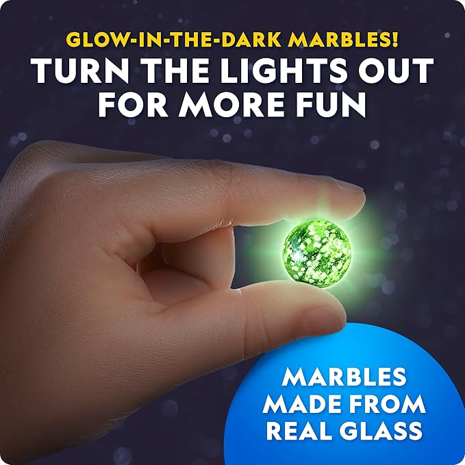 NATIONAL GEOGRAPHIC Glowing Marble Run Expansion Pack - 5 Glow in The Dark Glass Marbles, 20 Construction Pieces, Great Creative STEM Toy for Girls and Boys, Marble Maze