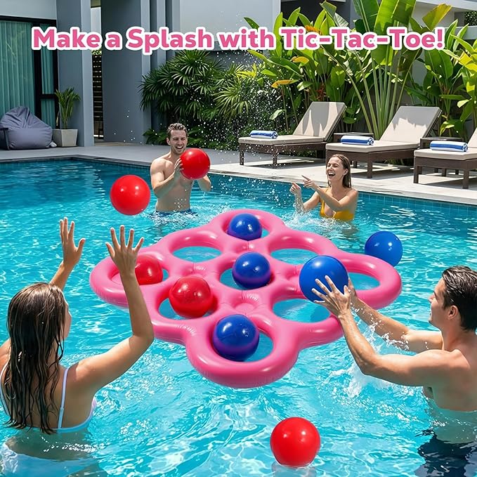 MoKo Pool Water Toys Tic-Tac-Toe Games Set, Inflatable Floats Toy with 10 Balls, Pool Games for Family Party Outdoor Beach Adults Teens Kids 2-10 Players