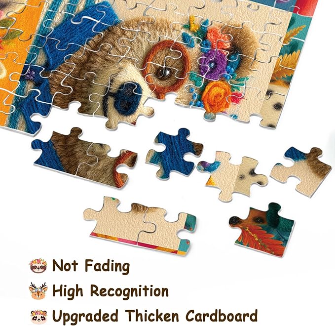 Animal Flower Puzzle for Adults 1000 Pieces, Cute Giraffe Jigsaw Puzzle, Colorful Floral Bear Tiger Flamingo Lion Sloth Cheetah Panda Hippo Zebra Collage Puzzle