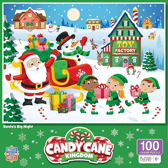 MasterPieces - Candy Cane Kingdom 100 Piece Jigsaw Puzzle for Families, Santa's Big Night, Christmas Theme, 19" x 14"