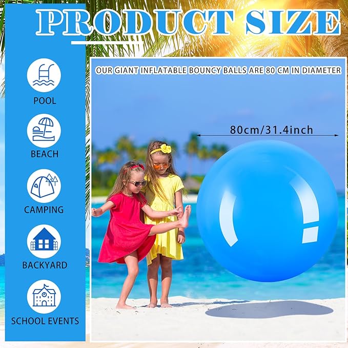 Jenaai 4 Pcs 30 Inch Big Bounce Ball Large Rubber Ball Giant Inflatable Kickball Outdoor Exercise Jumping Hopping for Outdoor Activity Game Sports Party