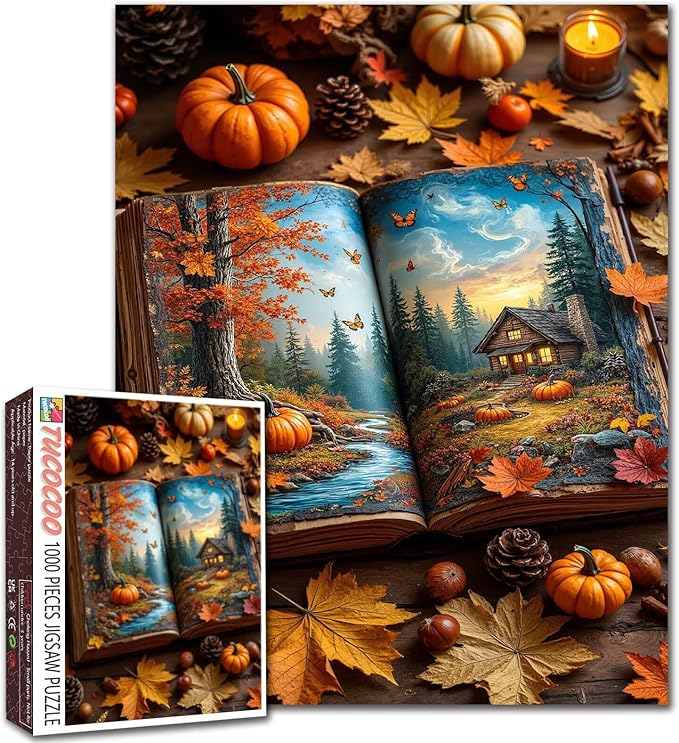 Thanksgiving Jigsaw Puzzle 1000 Pieces Books Theme Puzzles Autumn Fall Puzzle Puzzle Adults Home Decor Gifts Birthday Party Toy for Men Women Living Room Wall Decoration 19.7 x 27.6 in
