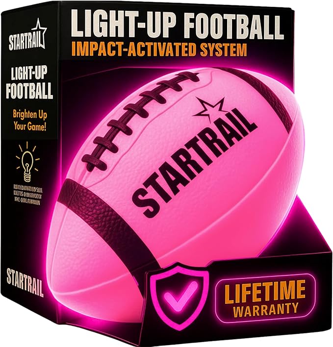 TOMLEON Glow in The Dark Football | Ultra-Bright Double LED Light-Up Football Size 6 with 3 Extra Batteries and Pump for Kids & Teens Ages 6+ | Outdoor Fun for Evening Play, Camping & Beach Games