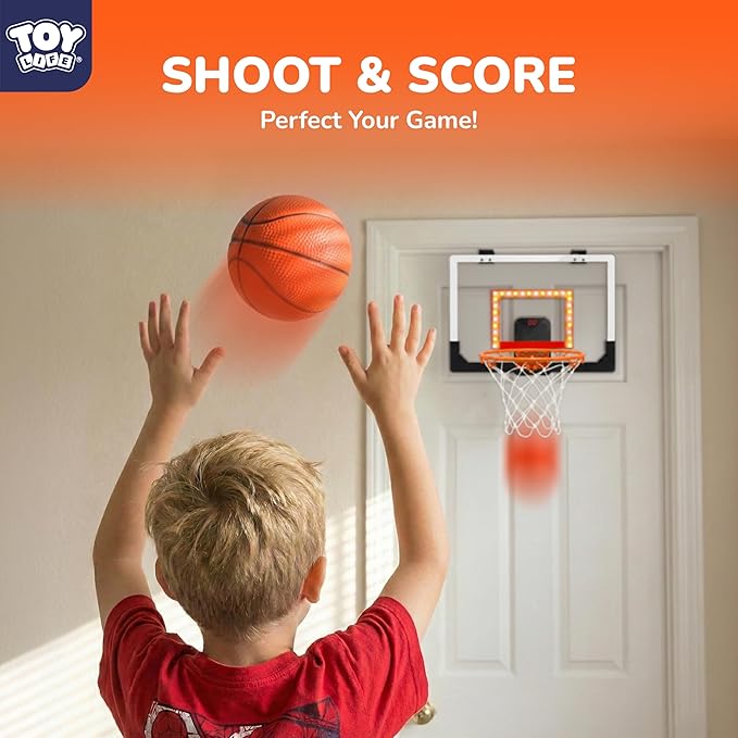 TOY Life Basketball Hoop LED Scoresboard Indoor Basketballhoop Wall Mount Over The Door Backboard for Teens Adults Boys Toys Age 8-10 Games Indoor with 4 Balls