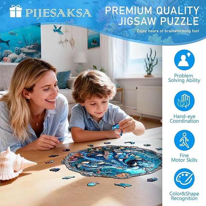 Wooden Puzzles for Adults, Mystic Tentacles Wooden Jigsaw Puzzle, Wood Puzzles Adult, Unique Shaped Octopus Puzzle for Adults, Fun Gifts & Home Decor (M-11.4 * 11.4in - 200 pcs)