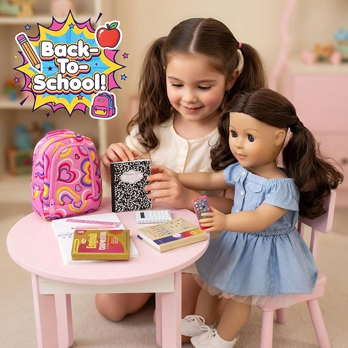 Emily Rose 18-Inch Doll School Essentials 18-Piece Set – Backpack, Lunch Box, Working Calculator & Pretend Food | Premium Back-to-School Playset Compatible with American Girl Dolls