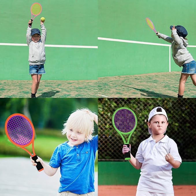 Kids Tennis Racket,17 Inch Plastic Tennis Racket with 2 Soft Balls,2 Tennis Balls and 4 Shuttlecocks for Kid,Toddler Outdoor/Indoor Sport Play